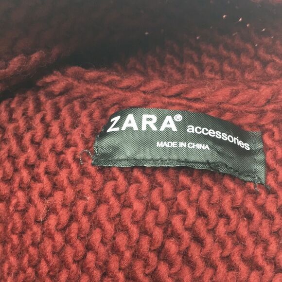 Zara faux Fur Trimmed Burgundy Knit Neck Snood Loop Scarf - Picture 3 of 5